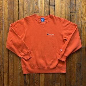 Vtg 90s 1991 Champion Crew Neck Sweatshirt Women Large Orange‎ Embroidered